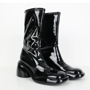 Charles & Keith Glossy Black Heeled Boots